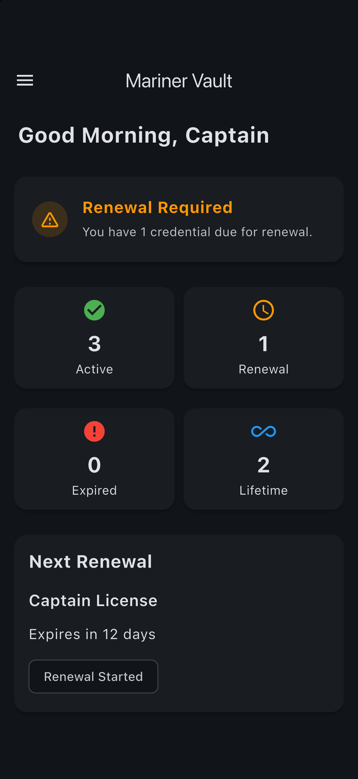 Mariner Vault Dashboard